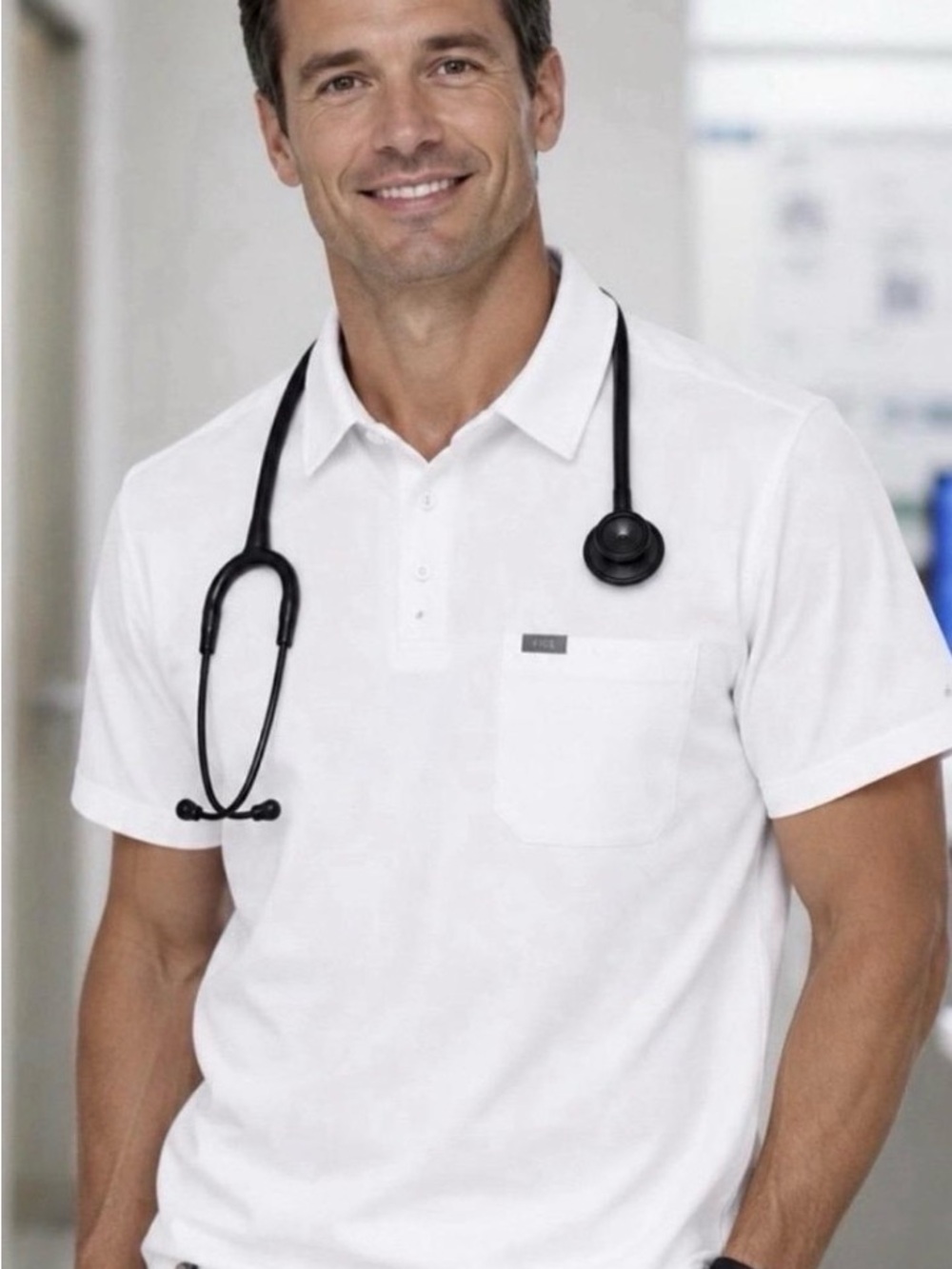 Figs Men’s Technical Pique Scrub Polo - White